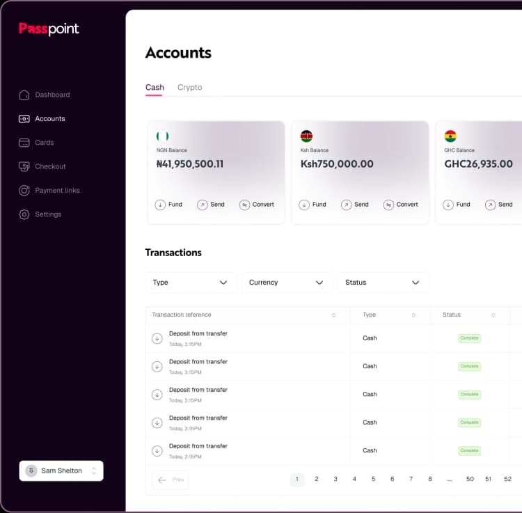 Accept Online - Accounts dashboard