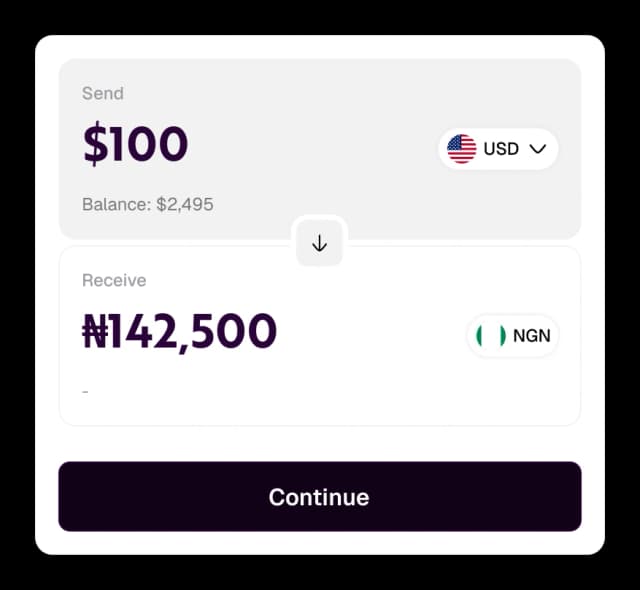 Money transfer form with currency options